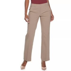 Apt. 9 Petite Women's Torie Curvy Straight Leg Dress Pants Mid Rise 14p Khaki
